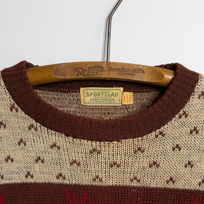 1940s Brown Reindeer Print Holiday Wool Sweater  - Shop ThreadCount Vintage Co.