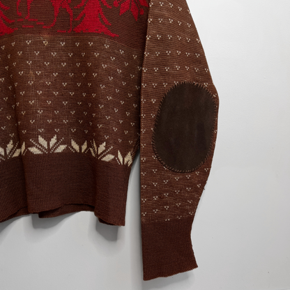 1940s Brown Reindeer Print Holiday Wool Sweater  - Shop ThreadCount Vintage Co.