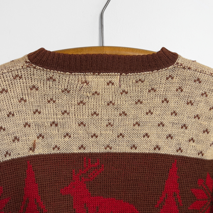 1940s Brown Reindeer Print Holiday Wool Sweater  - Shop ThreadCount Vintage Co.