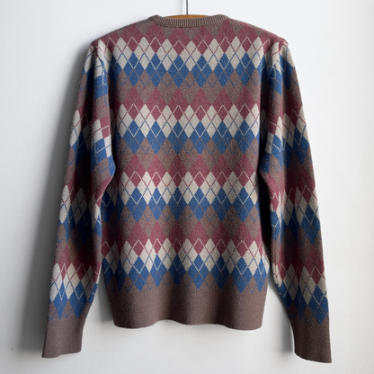 1970s Brown & Blue Argyle V-Neck Sweater  - Shop ThreadCount Vintage Co.