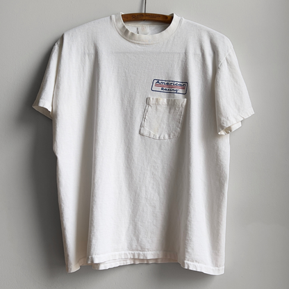 1970s American Racing White Graphic Pocket Tee  - Shop ThreadCount Vintage Co.