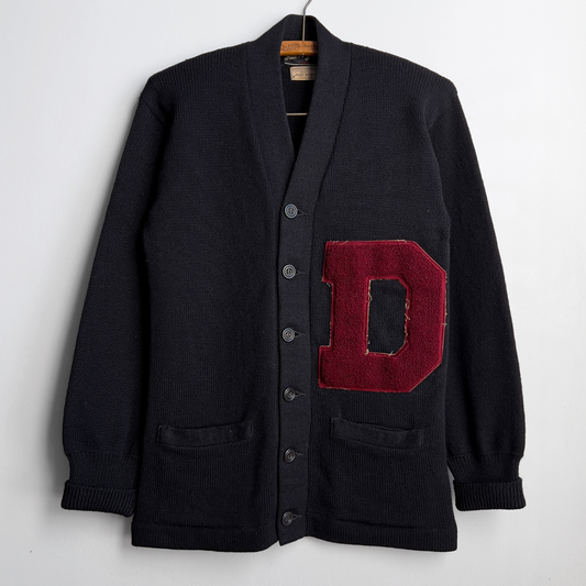 Vintage 1950s Davidson College Wildcats Black Wool Letterman Cardigan  - Shop ThreadCount Vintage Co.