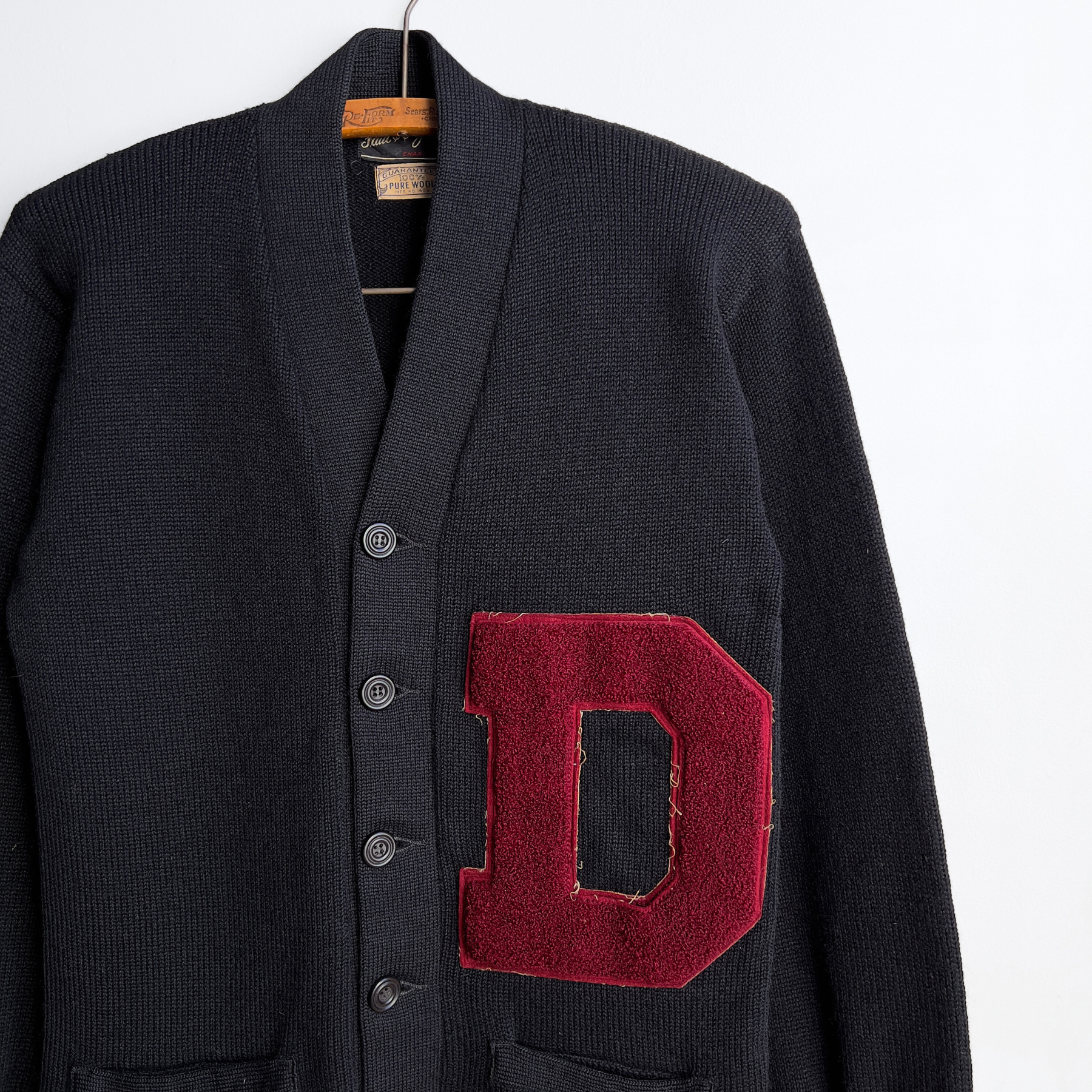 Vintage 1950s Davidson College Wildcats Black Wool Letterman Cardigan  - Shop ThreadCount Vintage Co.