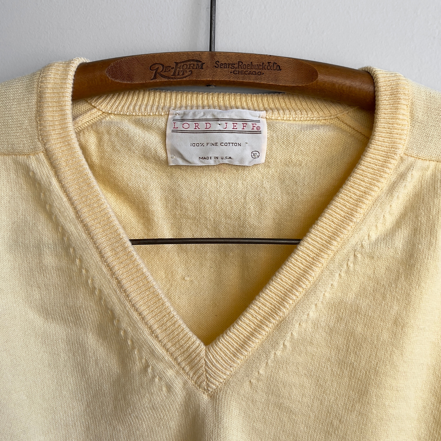 Vintage 1970s Pale Yellow Fine Cotton V-Neck Sweater  - Shop ThreadCount Vintage Co.