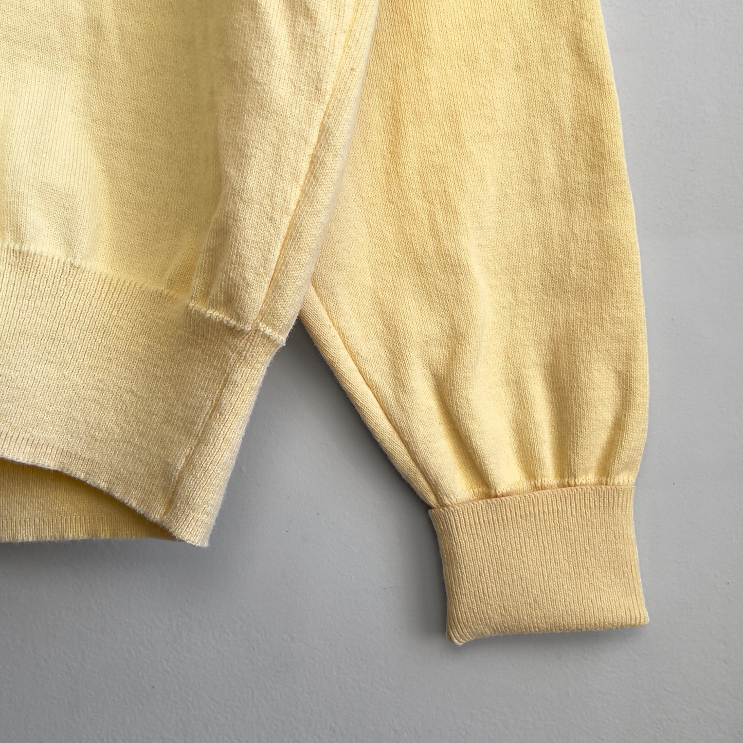 Vintage 1970s Pale Yellow Fine Cotton V-Neck Sweater  - Shop ThreadCount Vintage Co.