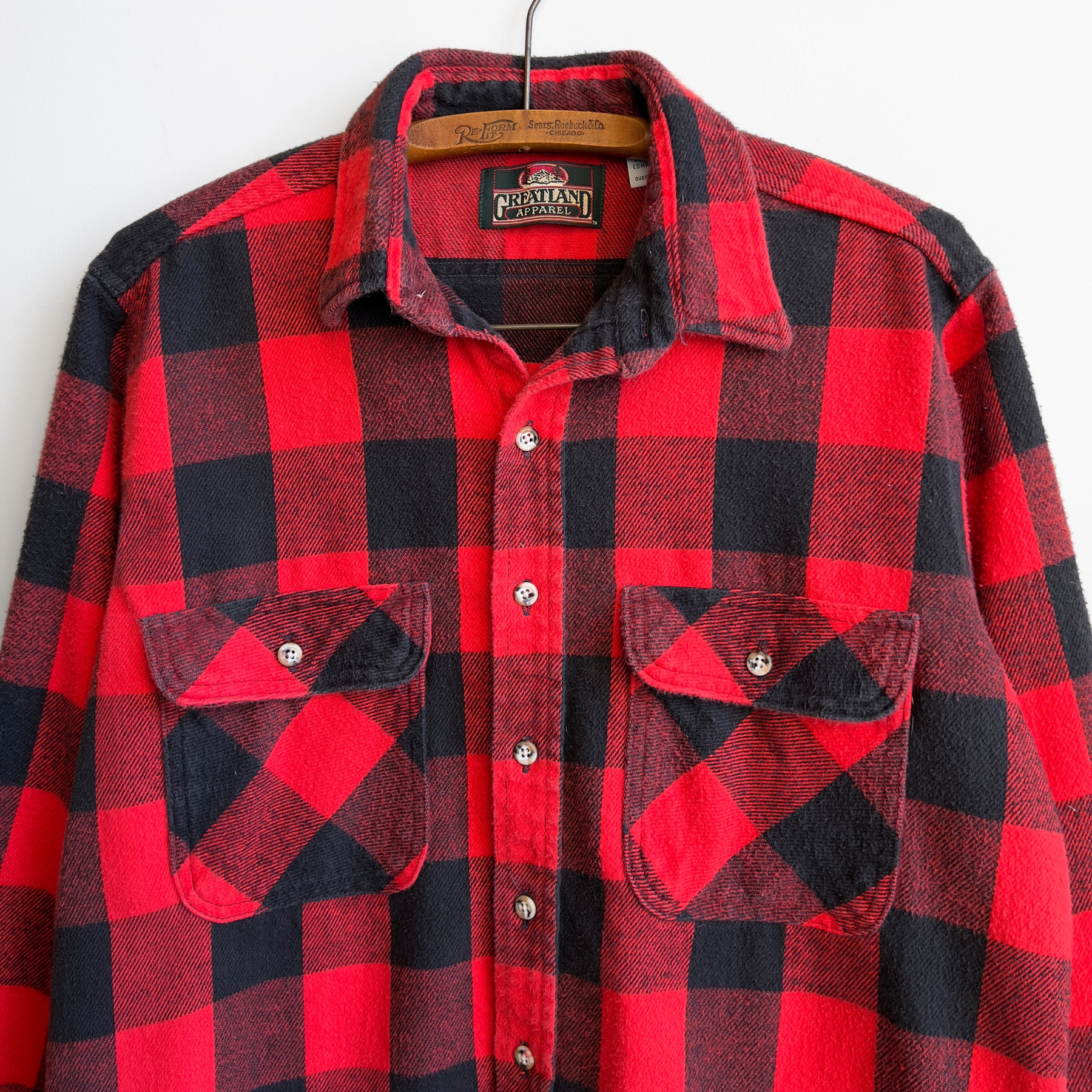 Vintage 1990s Red & Black Heavy Cotton Flannel Shirt  - Shop ThreadCount Vintage Co.