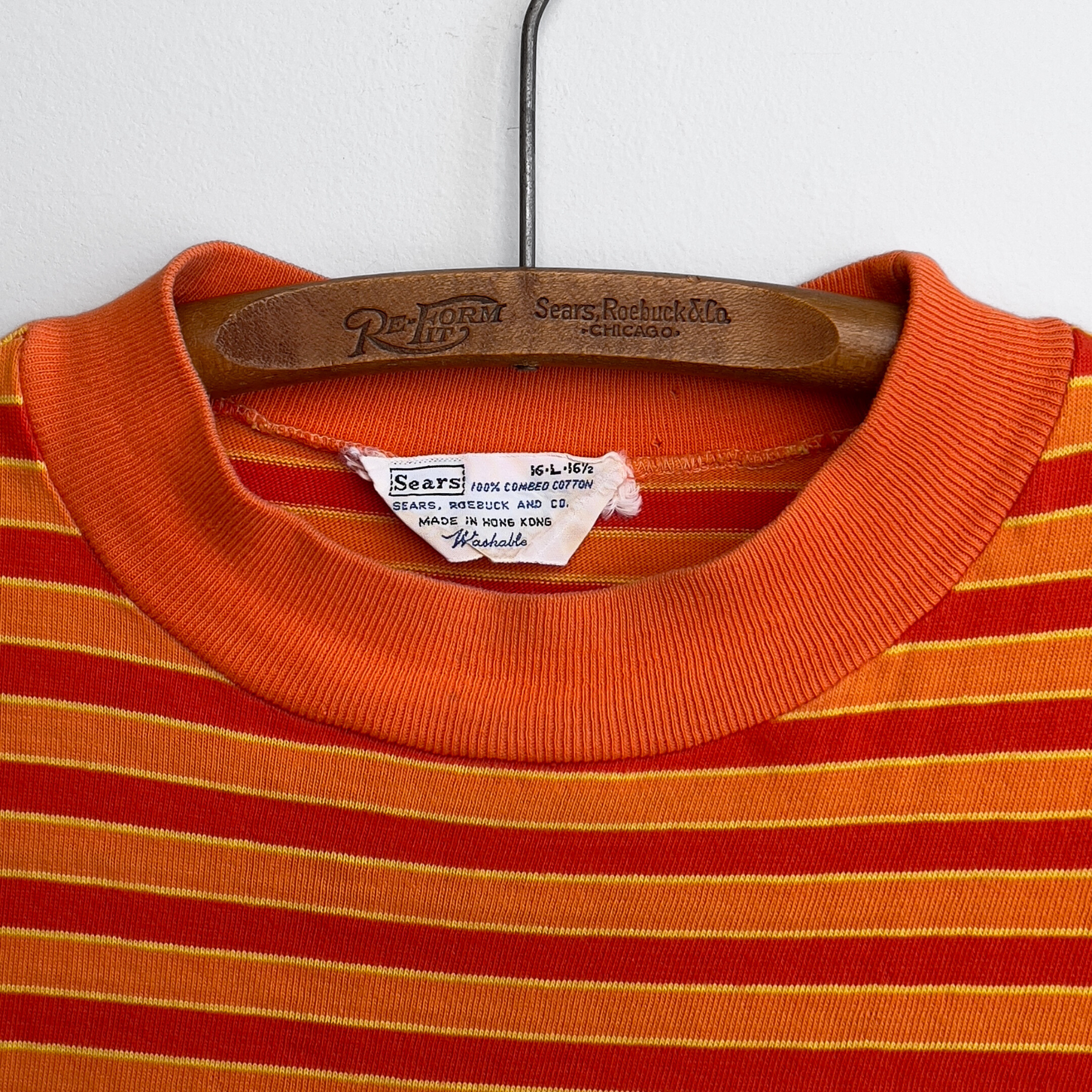 Vintage 1960s Orange Striped Combed Cotton Tee  - Shop ThreadCount Vintage Co.