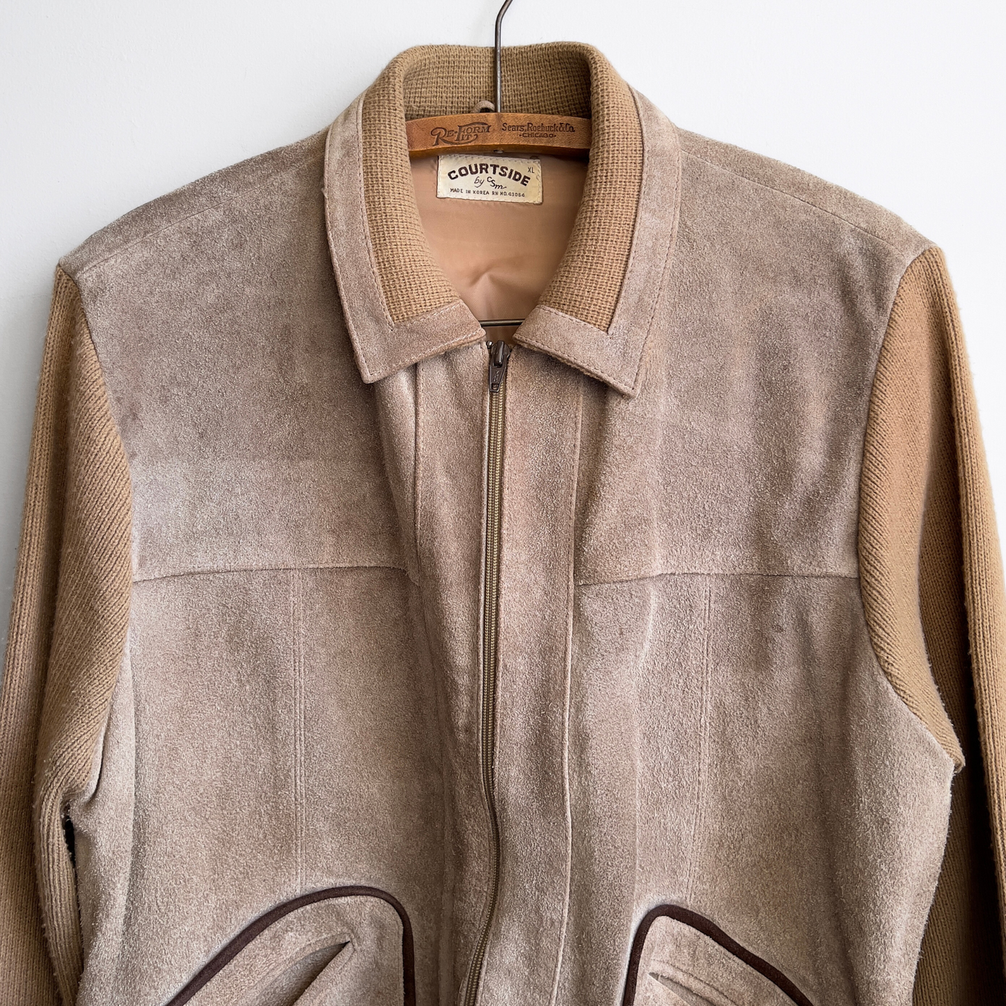 Vintage 1970s Brown Suede Leather & Sweater Mod Jacket  - Shop ThreadCount Vintage Co.