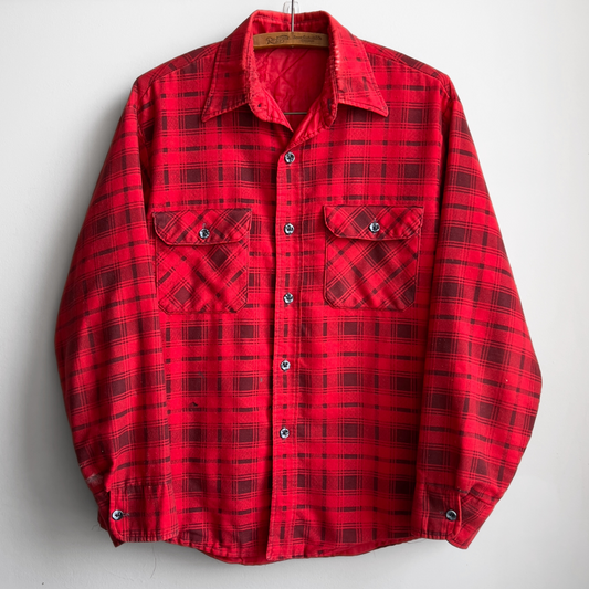 Vintage 1970s Red Distressed & Faded Quilted Plaid Flannel Shirt  - Shop ThreadCount Vintage Co.