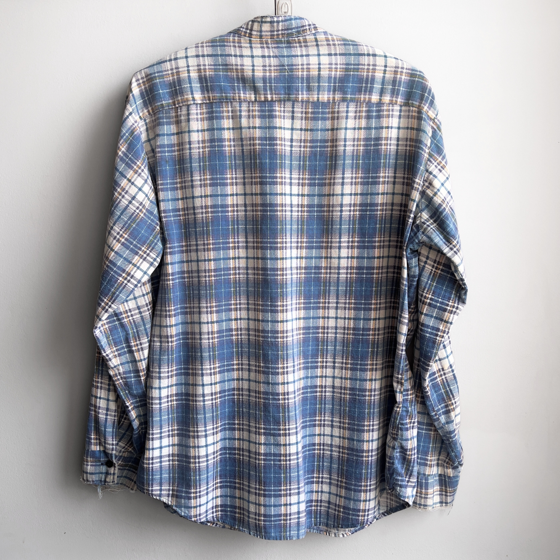 Vintage 1970s Blue & White Distressed Plaid Cotton Flannel Shirt  - Shop ThreadCount Vintage Co.