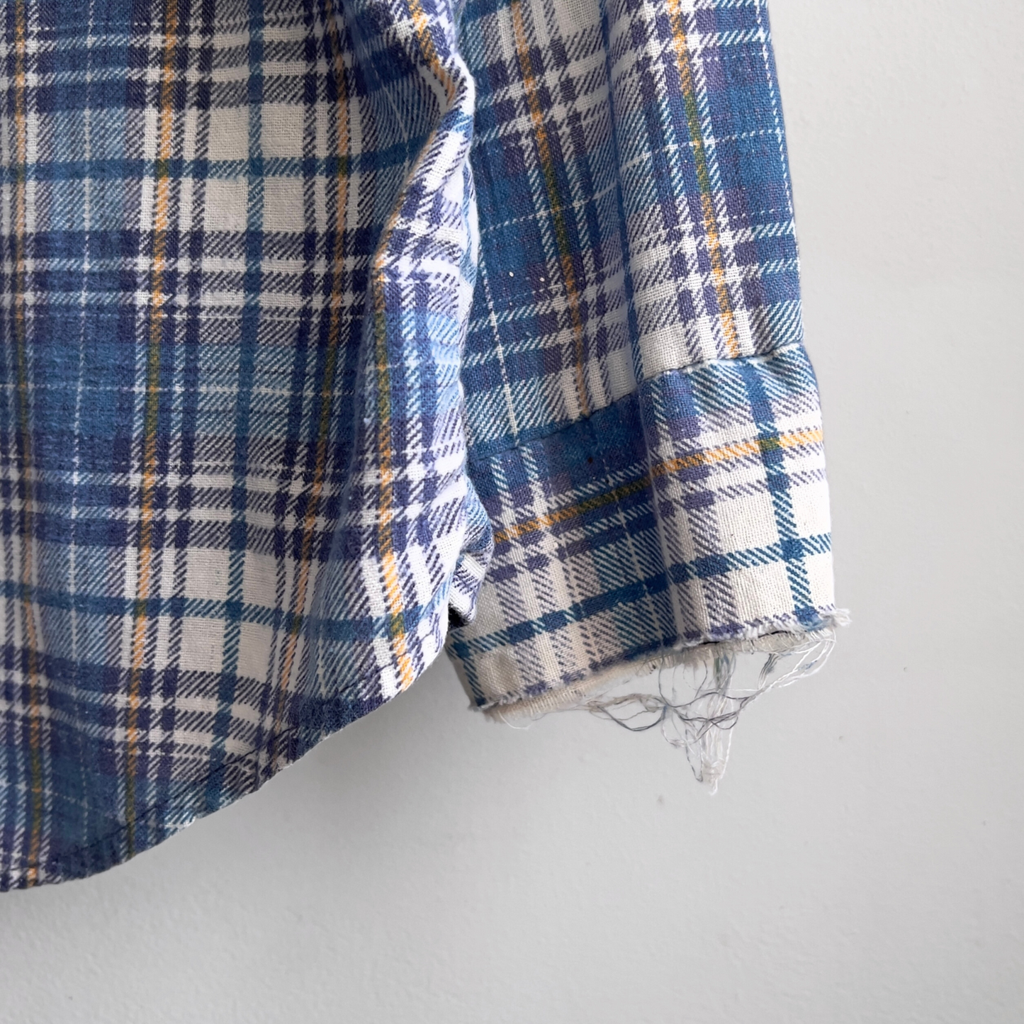 Vintage 1970s Blue & White Distressed Plaid Cotton Flannel Shirt  - Shop ThreadCount Vintage Co.