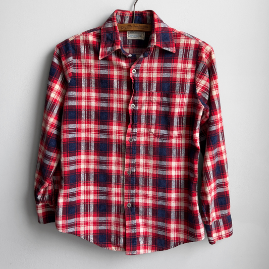 Vintage 1970s Red & Navy Blue Plaid Cotton Flannel Shirt  - Shop ThreadCount Vintage Co.