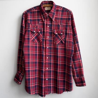 1980s Red & Navy Pearl Snap Western Plaid Shirt  - Shop ThreadCount Vintage Co.