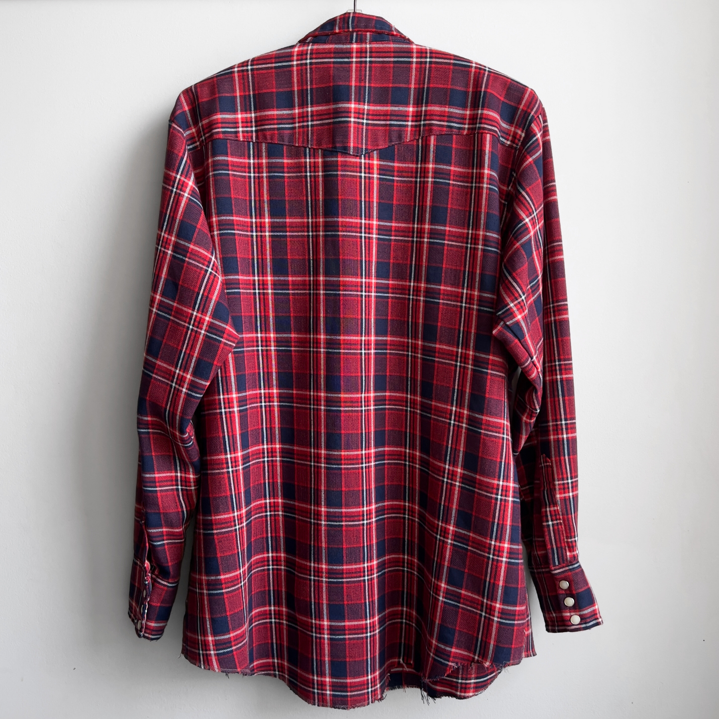 Vintage 1980s Red & Navy Pearl Snap Western Plaid Shirt  - Shop ThreadCount Vintage Co.