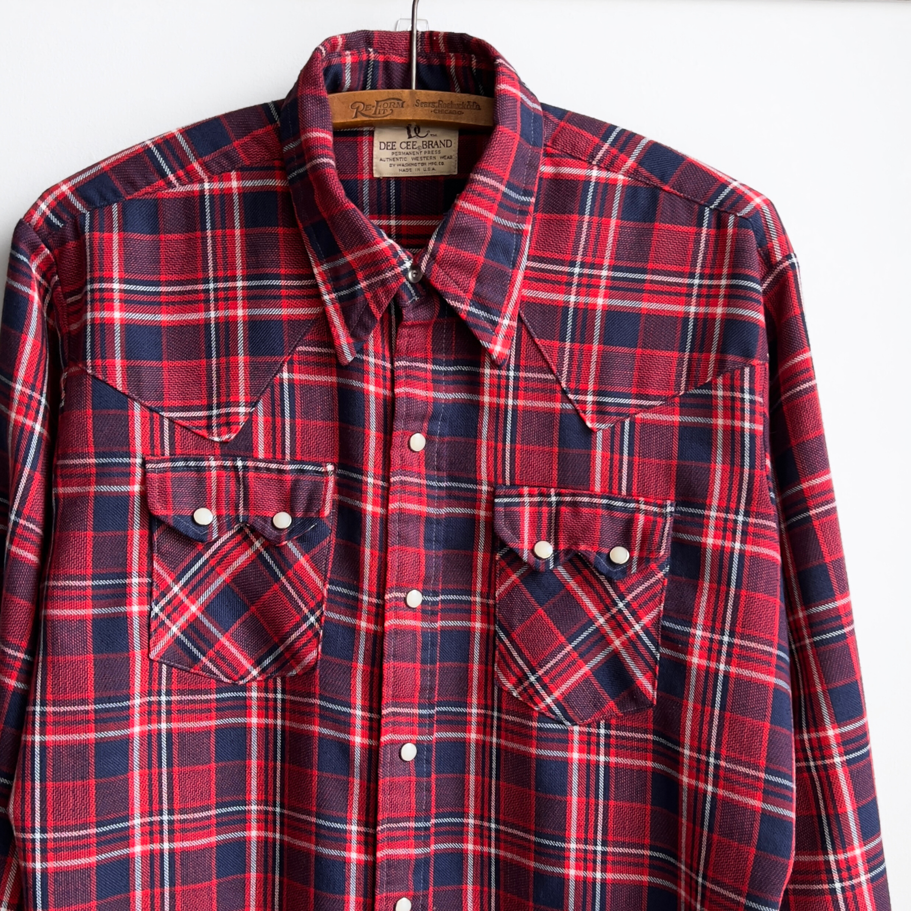 Vintage 1980s Red & Navy Pearl Snap Western Plaid Shirt  - Shop ThreadCount Vintage Co.