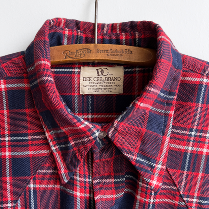 1980s Red & Navy Pearl Snap Western Plaid Shirt  - Shop ThreadCount Vintage Co.