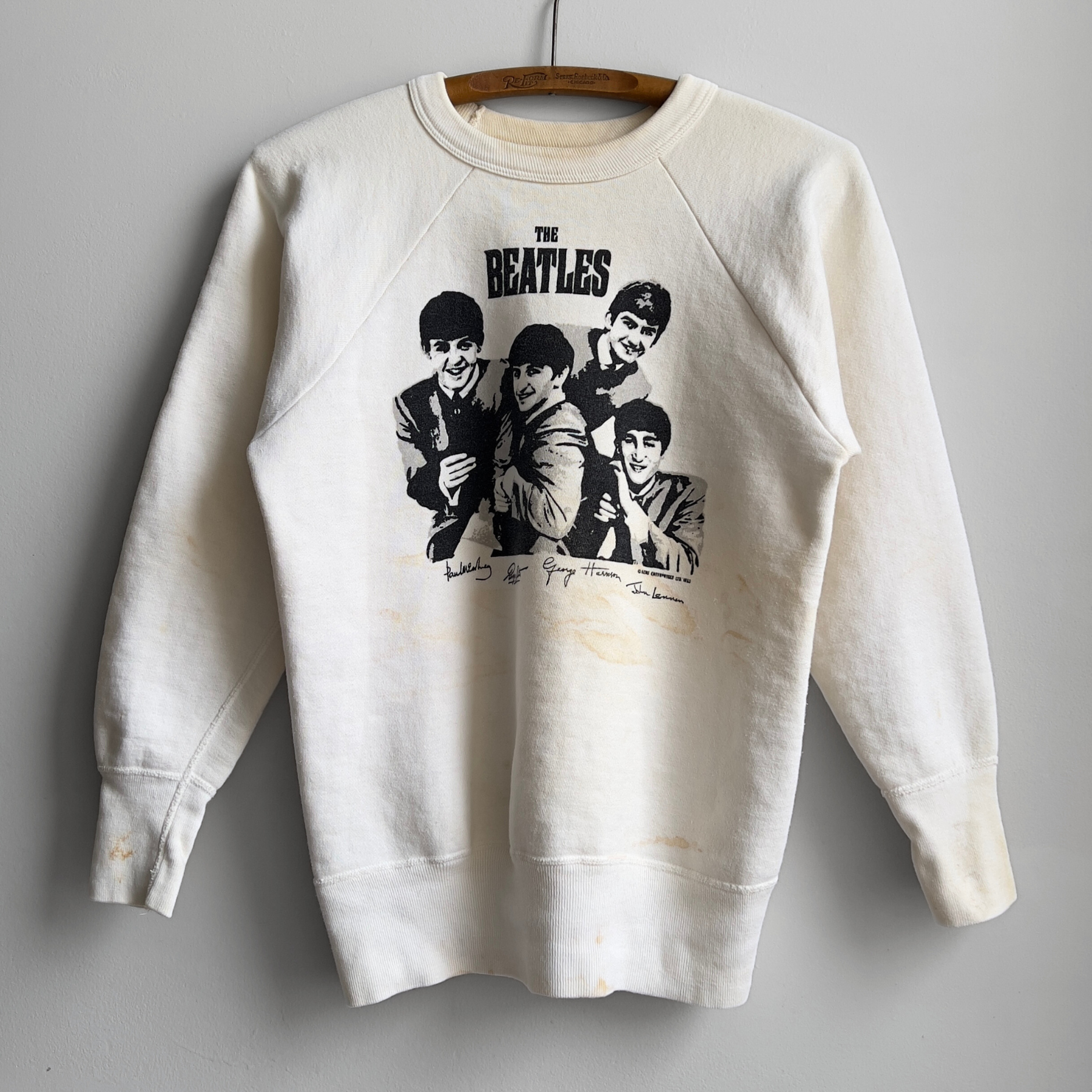 Vintage 1963 The Beatles Band Nems Enterprises White Graphic Sweatshirt  - Shop ThreadCount Vintage Co.