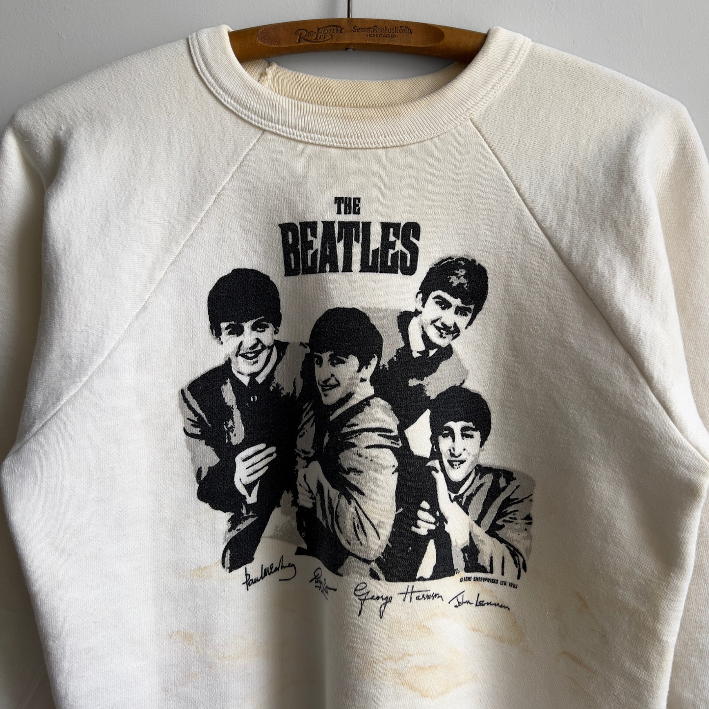 Vintage 1963 The Beatles Band Nems Enterprises White Graphic Sweatshirt  - Shop ThreadCount Vintage Co.