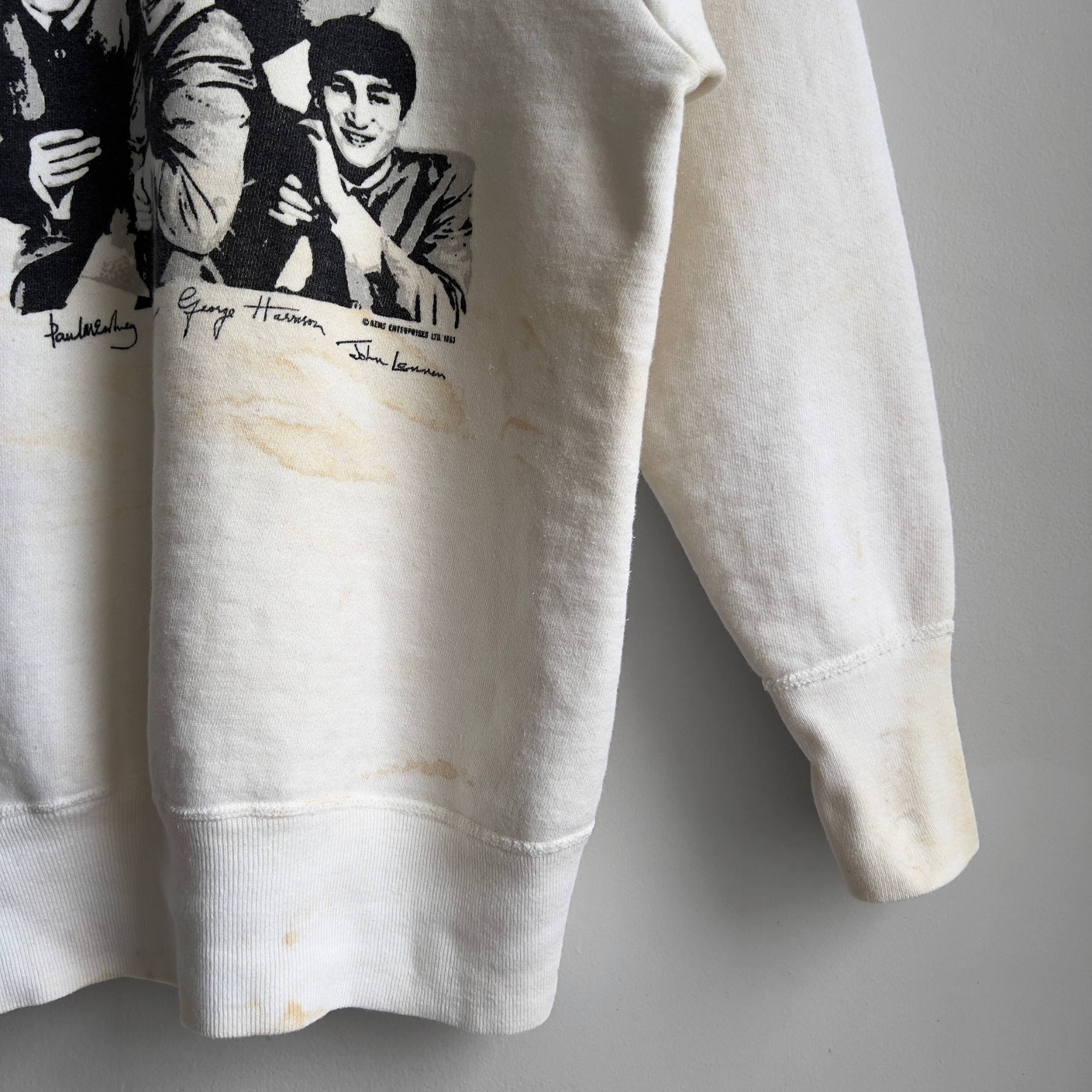 Vintage 1963 The Beatles Band Nems Enterprises White Graphic Sweatshirt  - Shop ThreadCount Vintage Co.