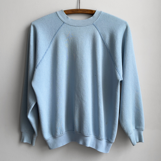 Vintage 1980s Faded Baby Blue Blank Raglan Sweatshirt  - Shop ThreadCount Vintage Co.