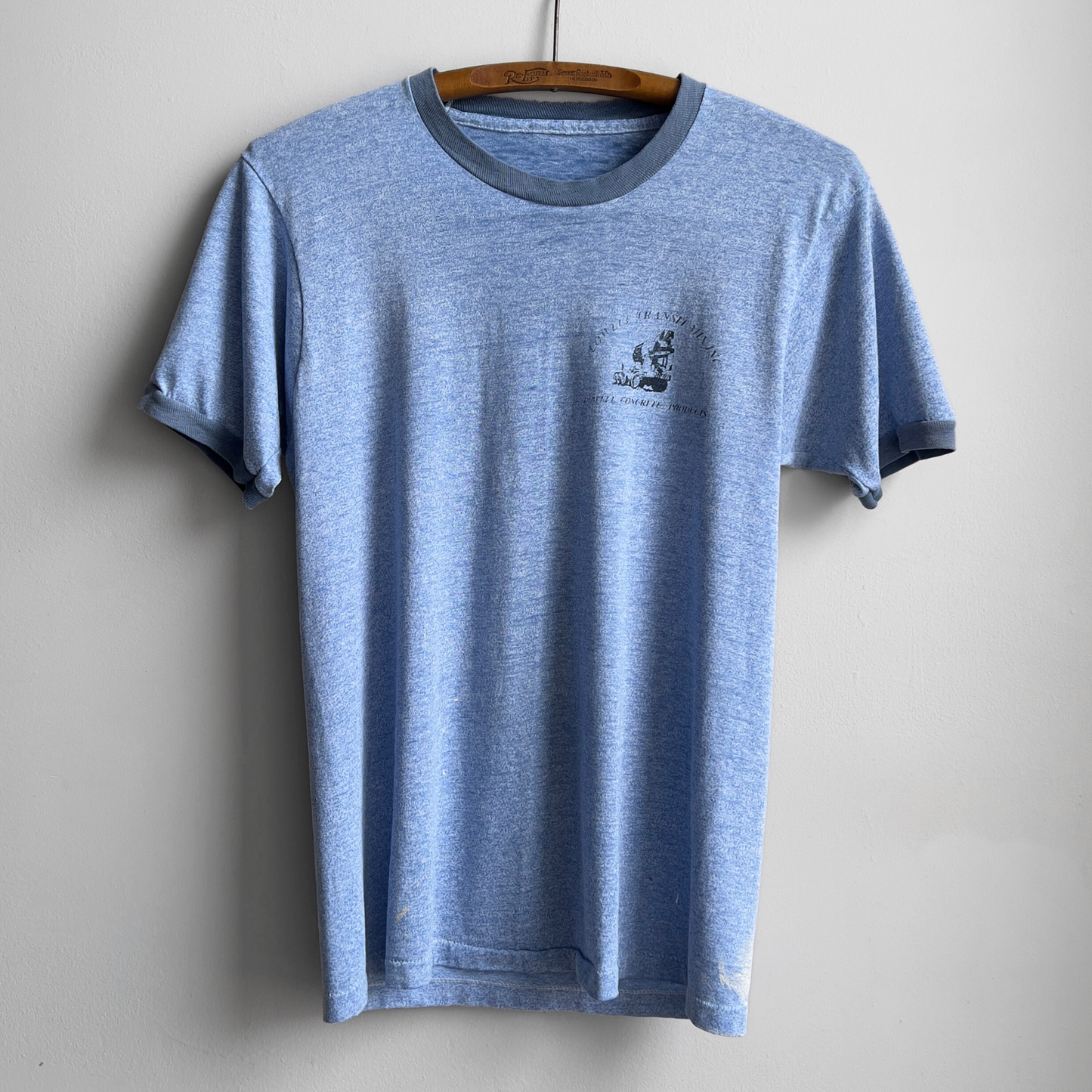 Vintage 1970s Faded Blue Threadbare Concrete Mixers Ringer Tee  - Shop ThreadCount Vintage Co.