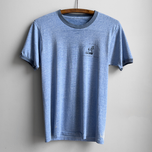 Vintage 1970s Faded Blue Threadbare Concrete Mixers Ringer Tee  - Shop ThreadCount Vintage Co.