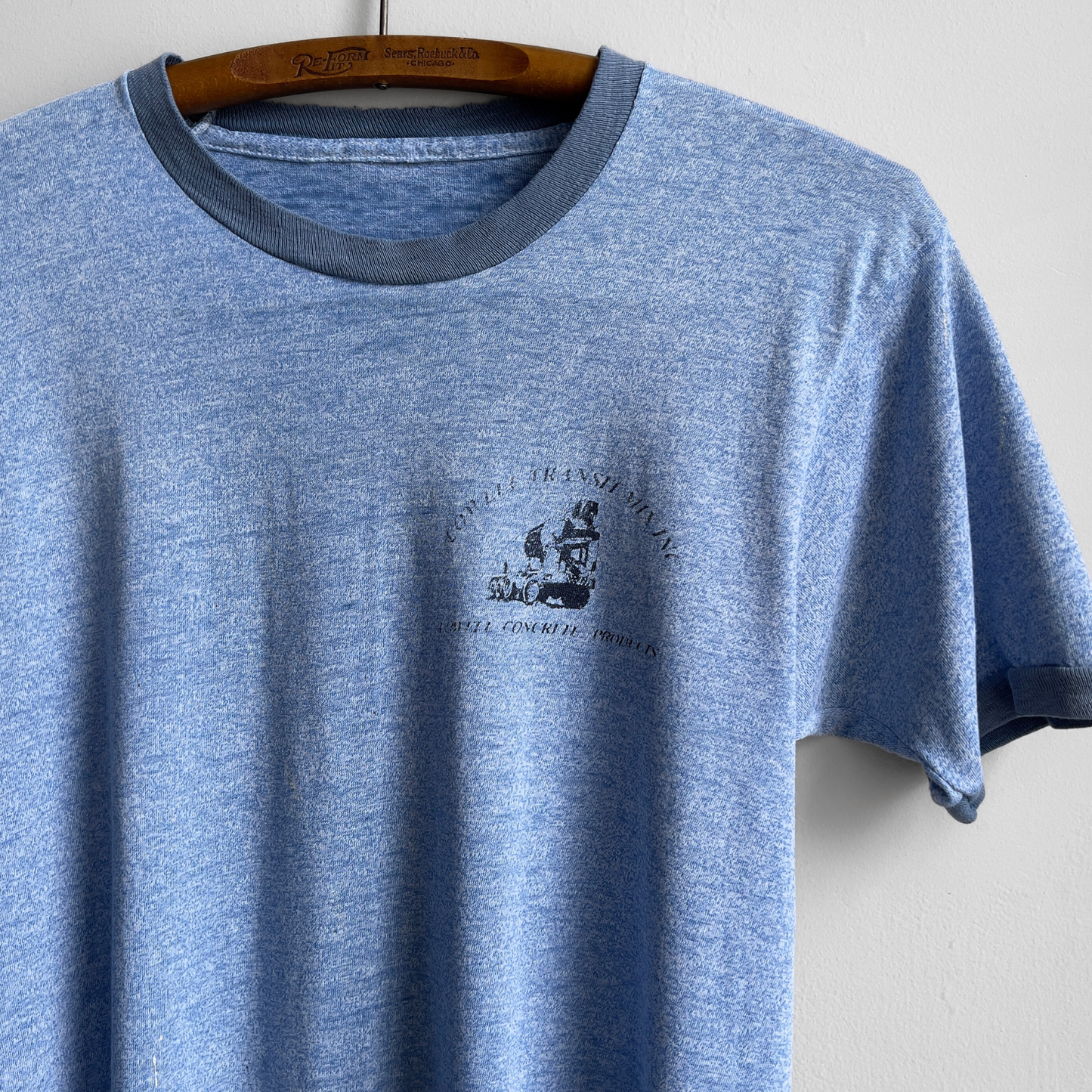 Vintage 1970s Faded Blue Threadbare Concrete Mixers Ringer Tee  - Shop ThreadCount Vintage Co.