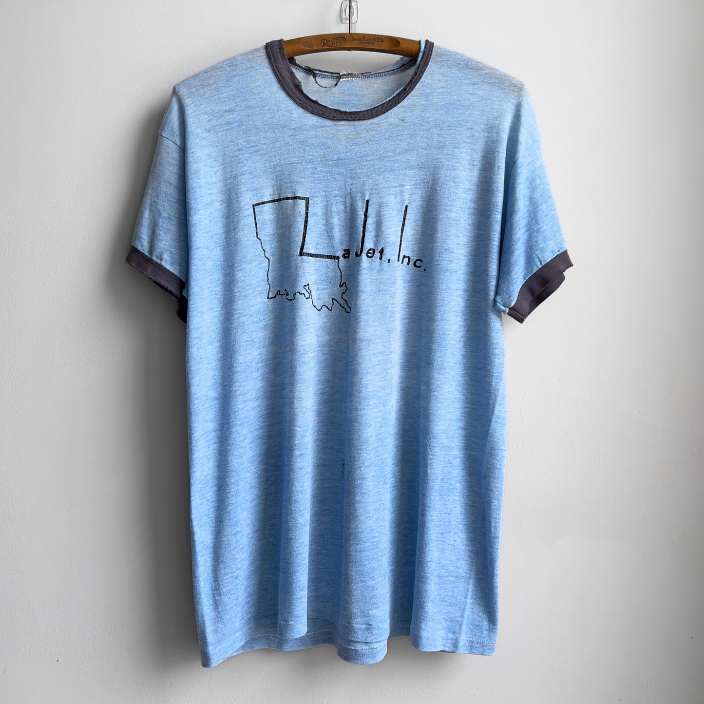 Vintage 1970s Faded & Distressed Blue Louisiana Ringer Tee  - Shop ThreadCount Vintage Co.