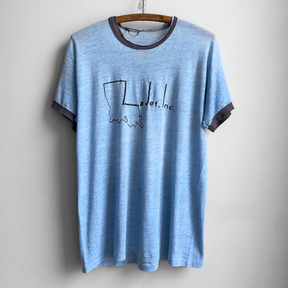 1970s Faded & Distressed Blue Louisiana Ringer Tee  - Shop ThreadCount Vintage Co.