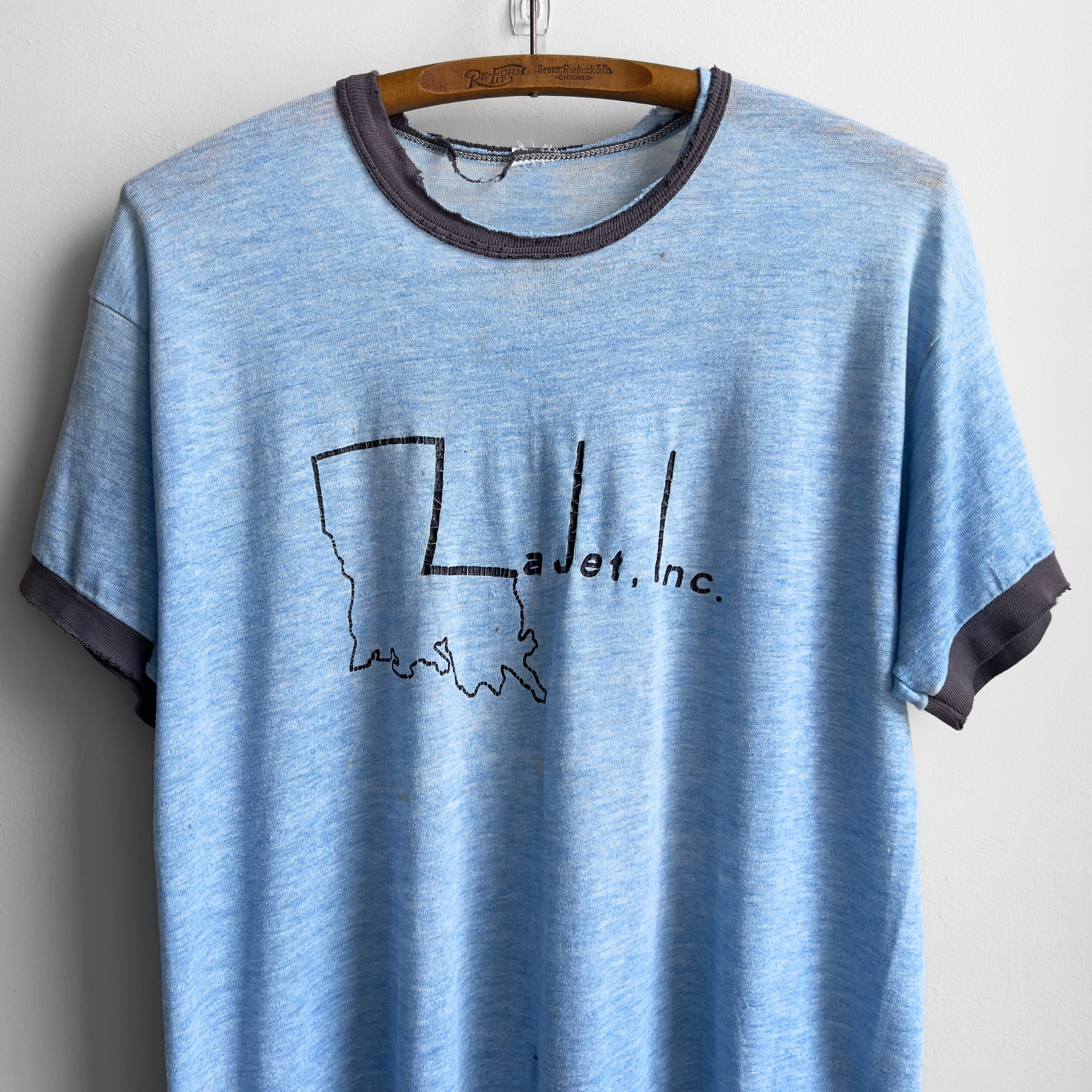 Vintage 1970s Faded & Distressed Blue Louisiana Ringer Tee  - Shop ThreadCount Vintage Co.