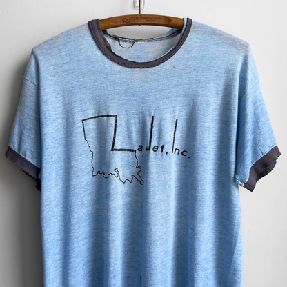 1970s Faded & Distressed Blue Louisiana Ringer Tee  - Shop ThreadCount Vintage Co.