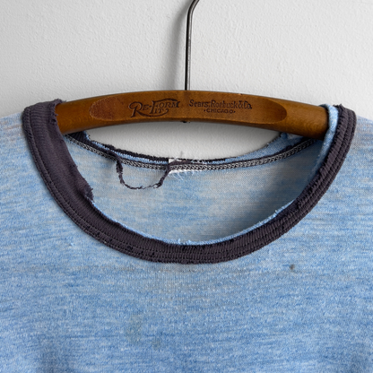 1970s Faded & Distressed Blue Louisiana Ringer Tee  - Shop ThreadCount Vintage Co.