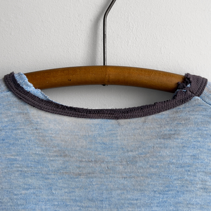 1970s Faded & Distressed Blue Louisiana Ringer Tee  - Shop ThreadCount Vintage Co.