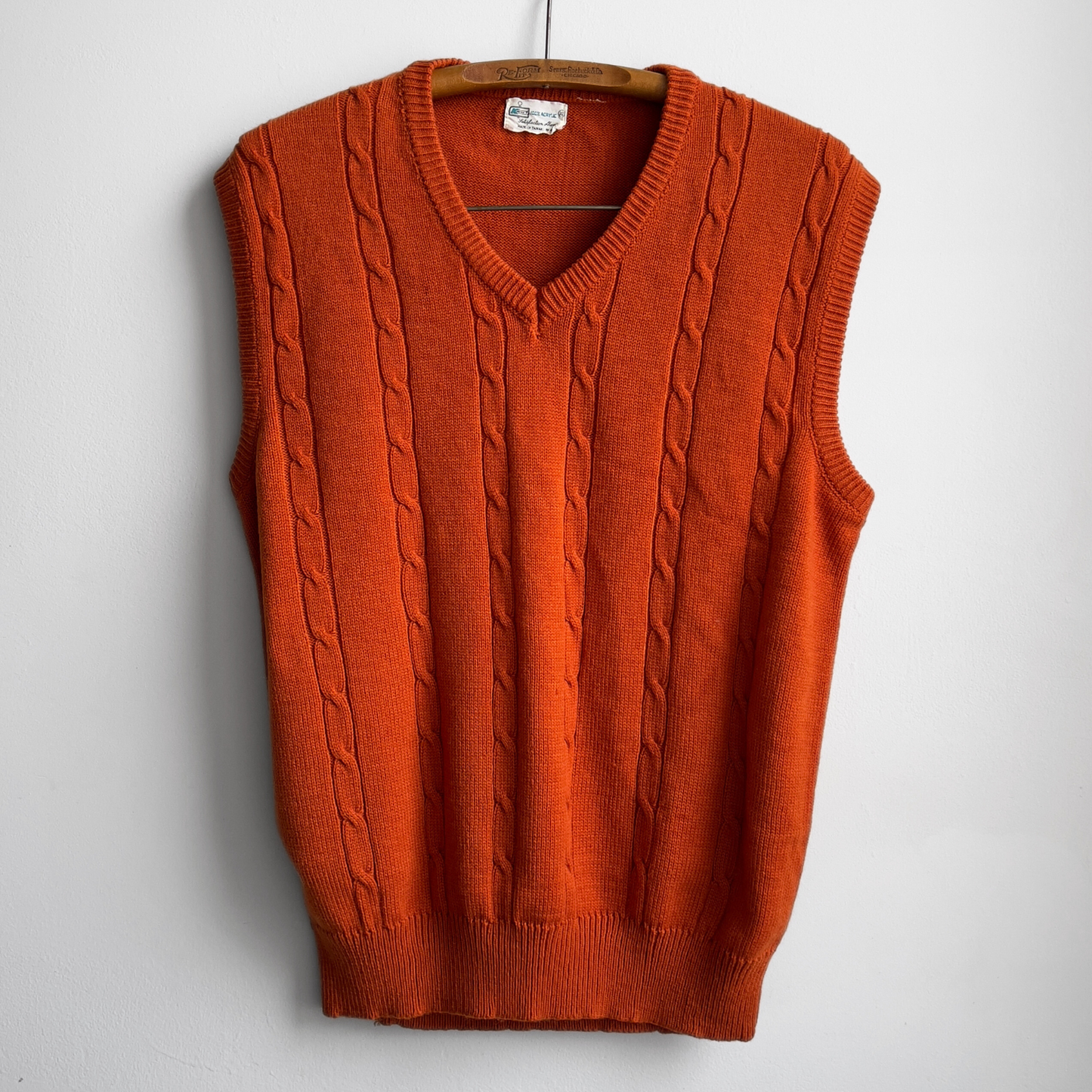 Vintage 1970s K-Mart Orange Cable Knit Sweater Vest  - Shop ThreadCount Vintage Co.