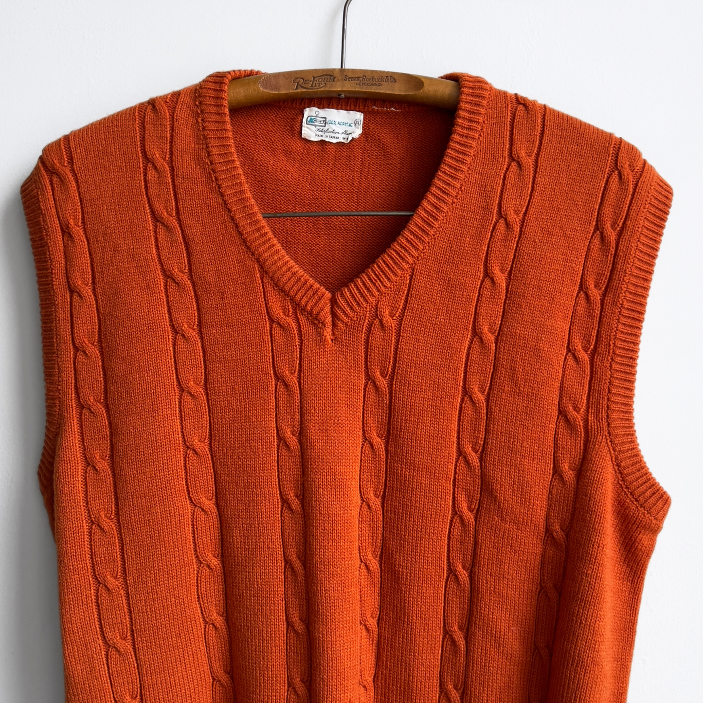 Vintage 1970s K-Mart Orange Cable Knit Sweater Vest  - Shop ThreadCount Vintage Co.