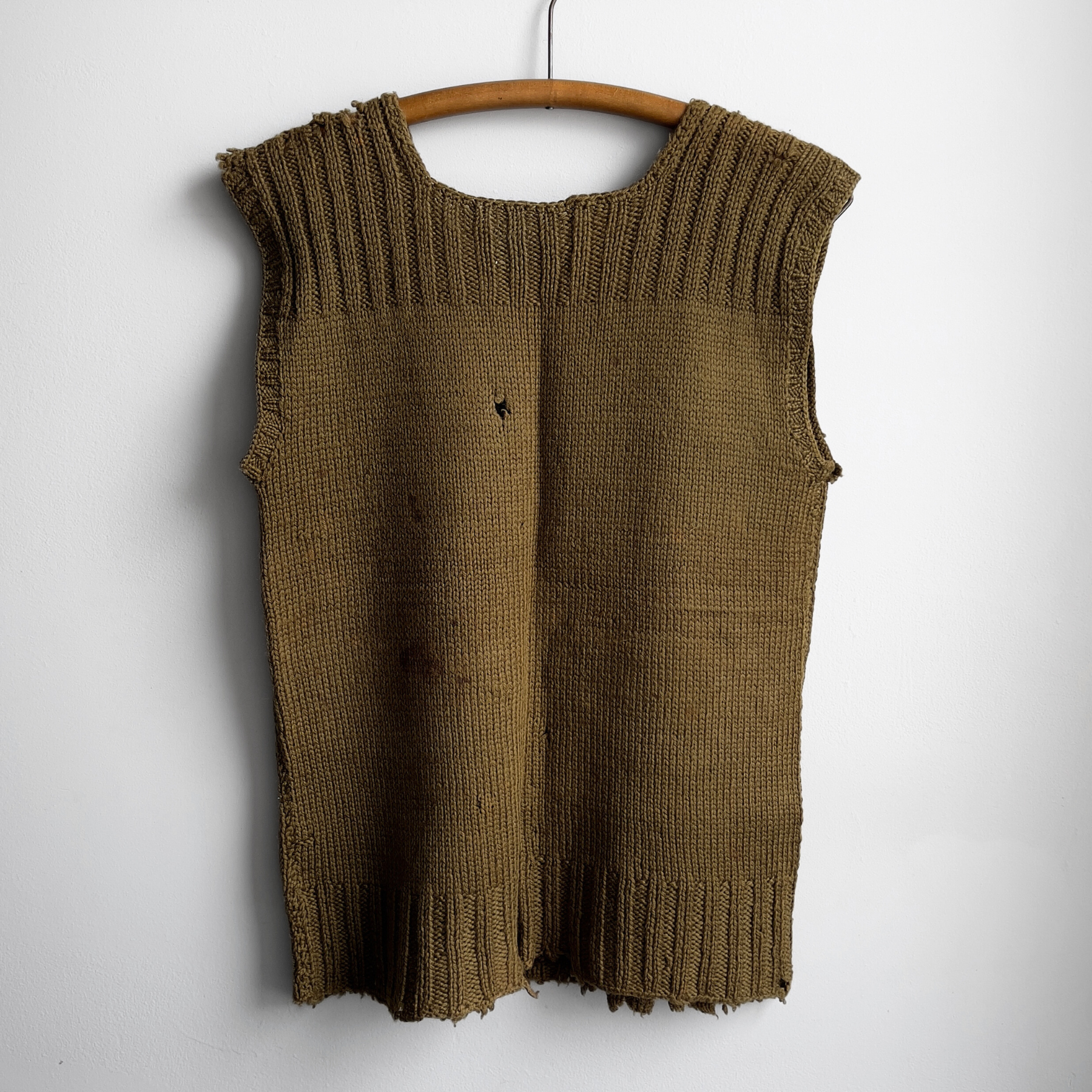 Vintage 1940s American Red Cross Distressed Olive Wool Knit Vest  - Shop ThreadCount Vintage Co.