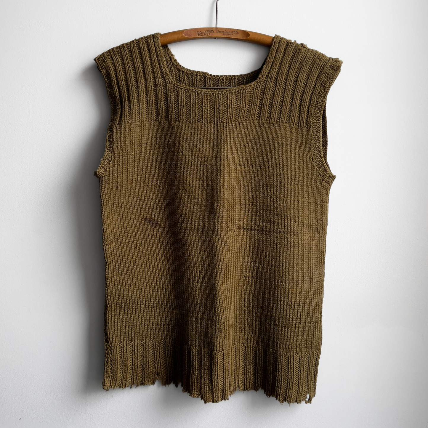 Vintage 1940s American Red Cross Distressed Olive Wool Knit Vest  - Shop ThreadCount Vintage Co.