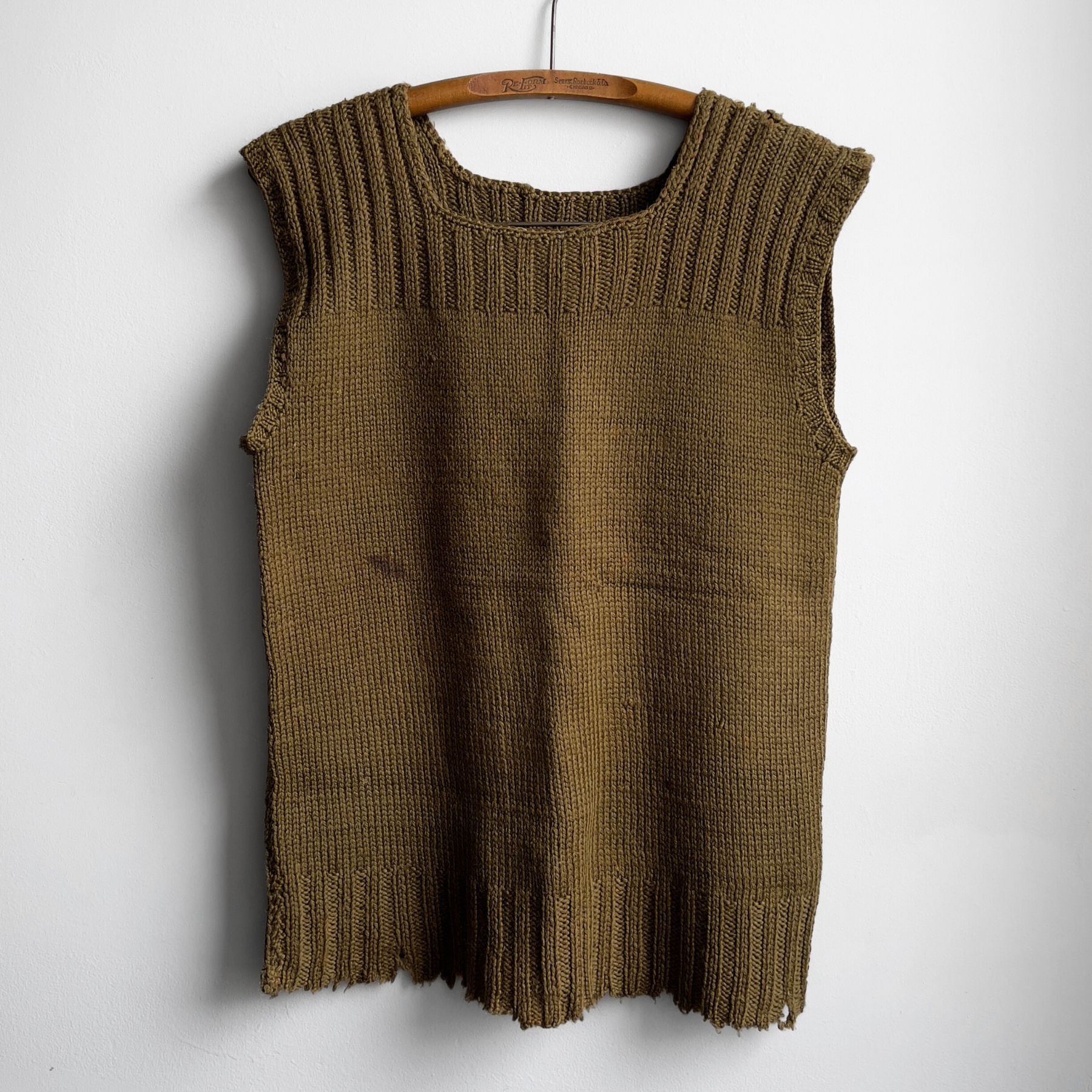 Vintage 1940s American Red Cross Distressed Olive Wool Knit Vest  - Shop ThreadCount Vintage Co.