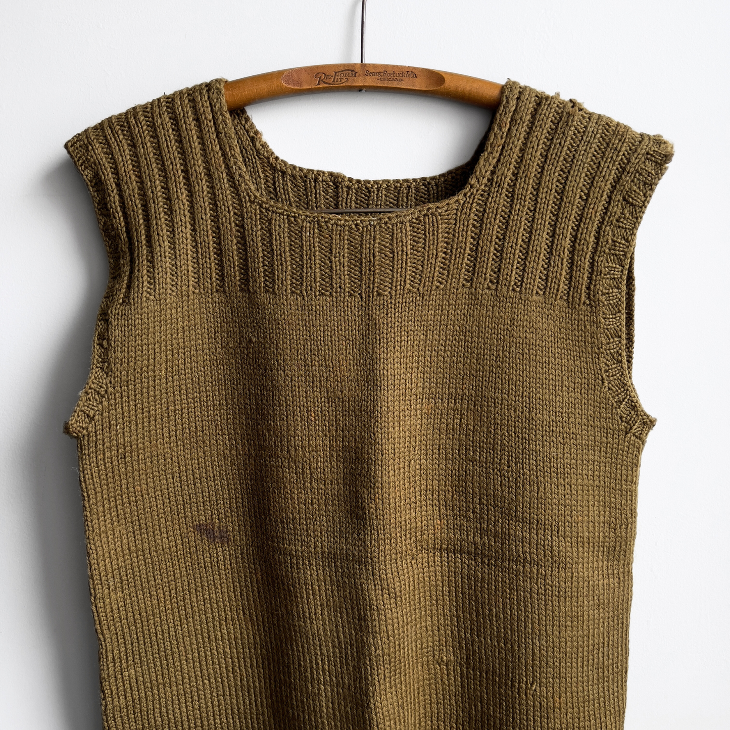 Vintage 1940s American Red Cross Distressed Olive Wool Knit Vest  - Shop ThreadCount Vintage Co.