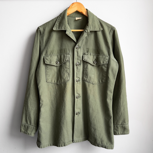 Vintage 1960s USMC OG 107 Sateen Olive Green Fatigue Field Shirt  - Shop ThreadCount Vintage Co.