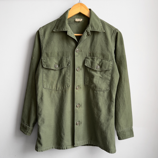 Vintage 1960s USMC OG 107 Sateen Olive Green Fatigue Field Shirt  - Shop ThreadCount Vintage Co.