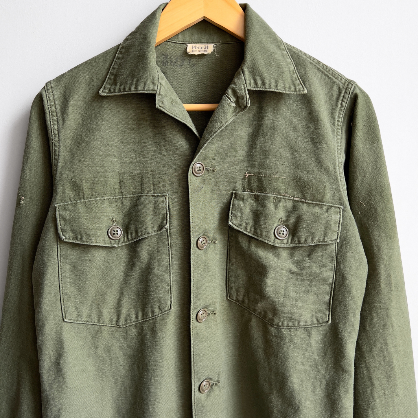 Vintage 1960s USMC OG 107 Sateen Olive Green Fatigue Field Shirt  - Shop ThreadCount Vintage Co.