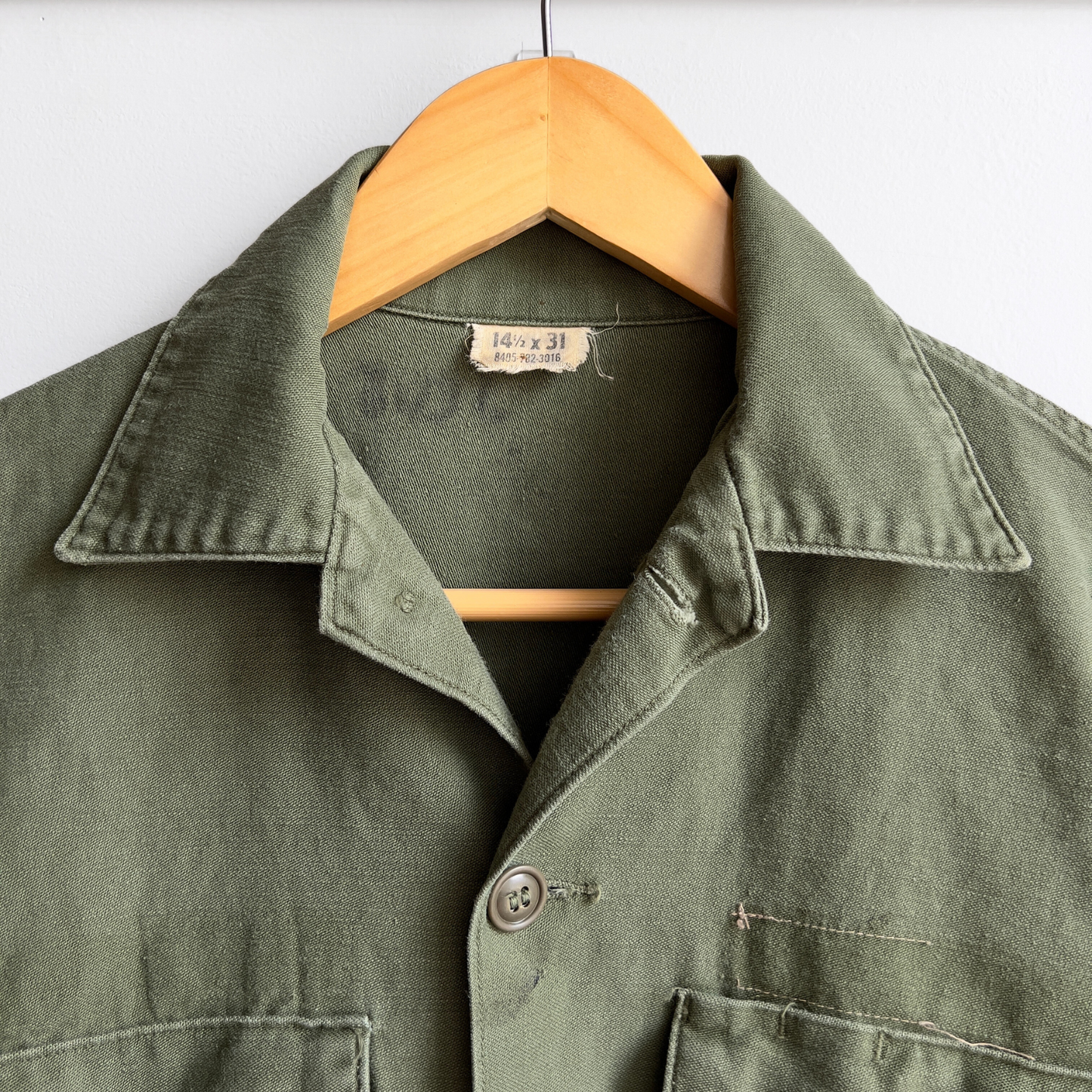 Vintage 1960s USMC OG 107 Sateen Olive Green Fatigue Field Shirt  - Shop ThreadCount Vintage Co.