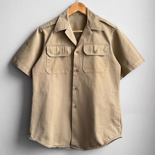 Vintage 1960s U.S. Air Force Khaki Tan Cotton Twill Uniform Work Shirt  - Shop ThreadCount Vintage Co.