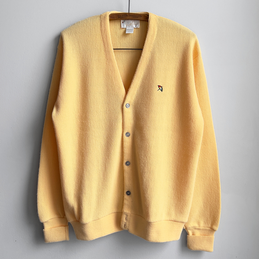 Vintage 1980s Arnold Palmer Pale Yellow Acrylic Knit Cardigan  - Shop ThreadCount Vintage Co.