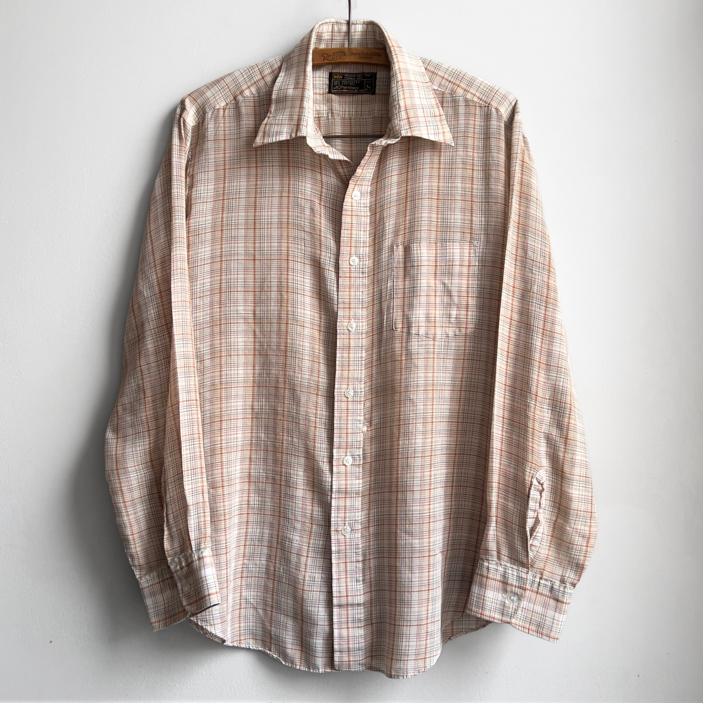 Vintage 1970s Tan & Orange Mutual Weave Plaid Shirt  - Shop ThreadCount Vintage Co.