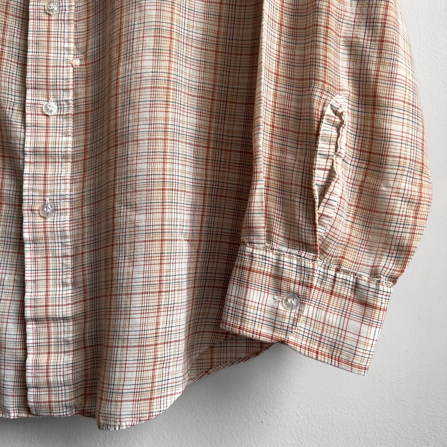 Vintage 1970s Tan & Orange Mutual Weave Plaid Shirt  - Shop ThreadCount Vintage Co.