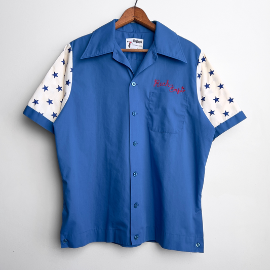 Vintage 1970s Blue Star Spangled Chain Stitch Bowling Shirt  - Shop ThreadCount Vintage Co.