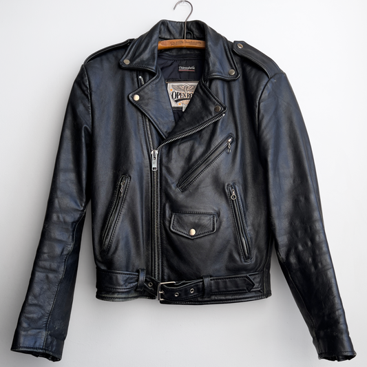 Vintage 1980s Black Leather Bomber Motorcycle Jacket  - Shop ThreadCount Vintage Co.