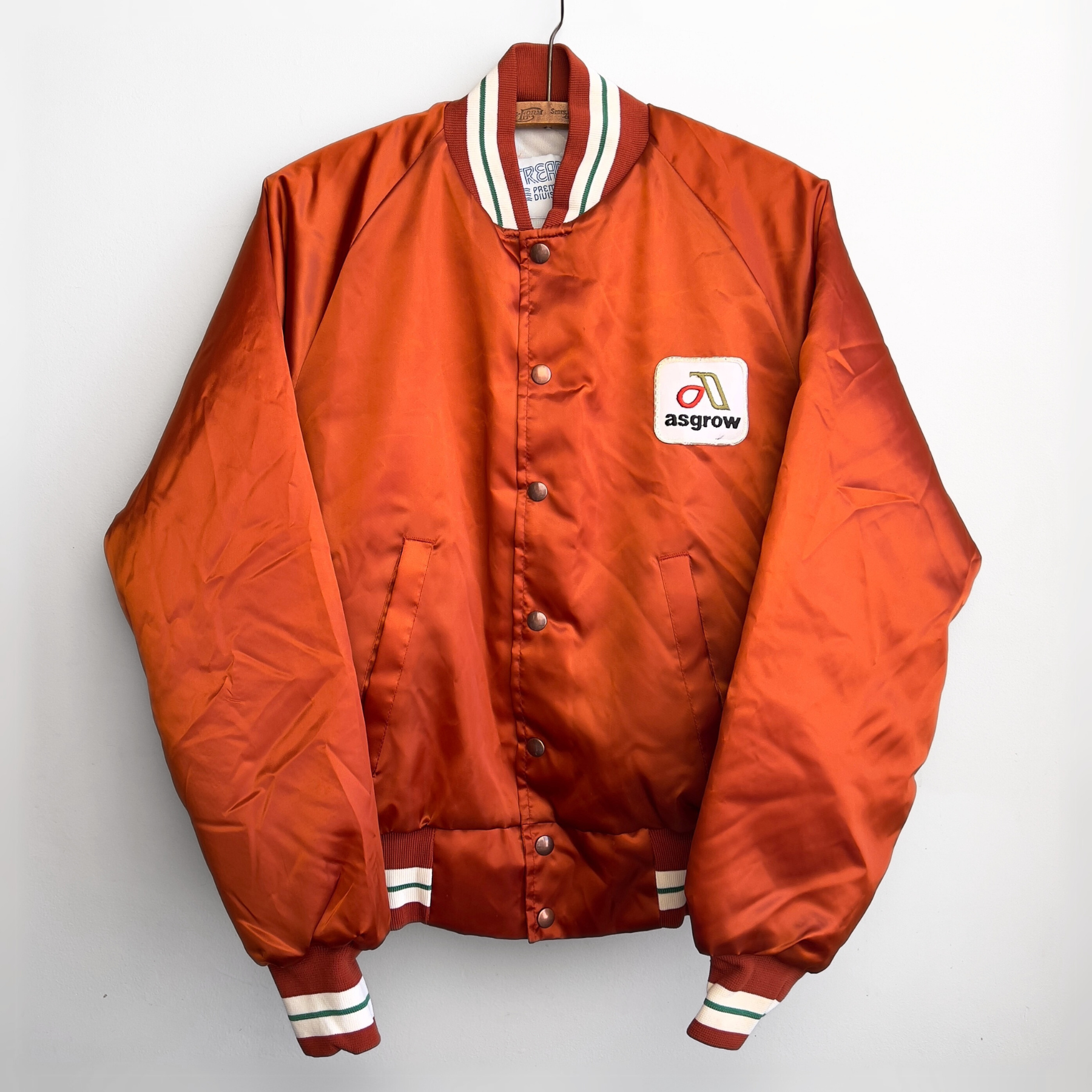 Vintage 1980s Orange Asgrow Seed Orange Bomber Jacket  - Shop ThreadCount Vintage Co.